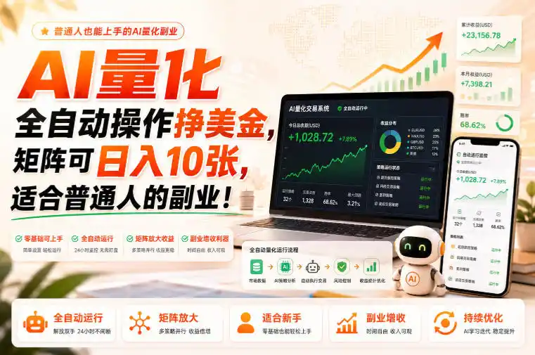 初创源码资源站 AI量化全自动操作挣美金矩阵可日入10张适合普通人的副业揭秘