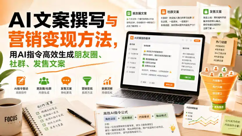 AI文案撰写与营销变现方法，用AI指令高效生成朋友圈、社群、发售文案-初创源码资源站