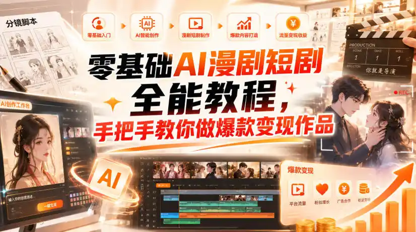 零基础AI漫剧短剧全能教程，从AI智能体搭建、文案脚本分镜、多平台AI生视频、剪映精修，覆盖全题材创作，手把手教你做爆款变现作品-初创源码资源站
