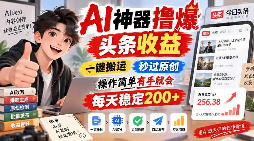 AI神器撸爆头条收益，一键搬运，秒过原创，操作简单有手就会，每天稳定200+【揭秘】-初创源码资源站