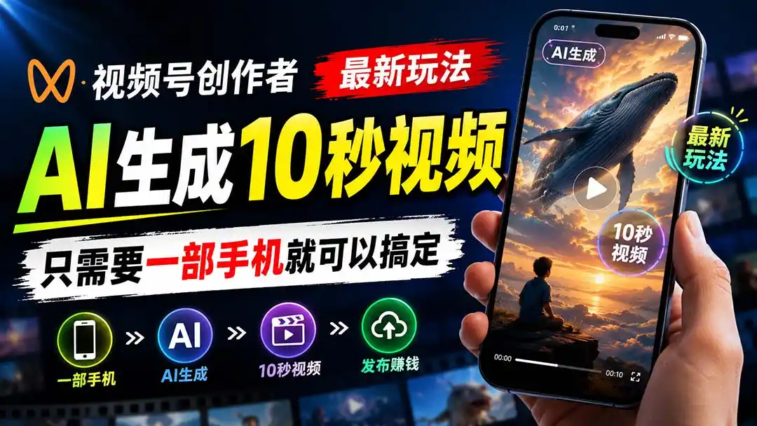 视频号创作者最新玩法，AI生成10秒视频，只需要一部手机就可以搞定 - 初创源码资源站-初创源码资源站