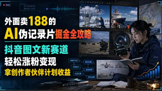 初创源码资源站 外面卖188的AI伪记录片掘金全攻略抖音图文新赛道轻松涨粉变现拿创作者伙伴计划收益文档
