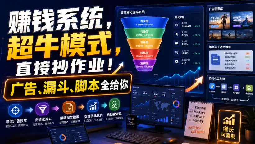 賺钱系统，超牛模式，直接抄作业！广告、漏斗、脚本全给你【原创双语字幕】 - 初创源码资源站-初创源码资源站