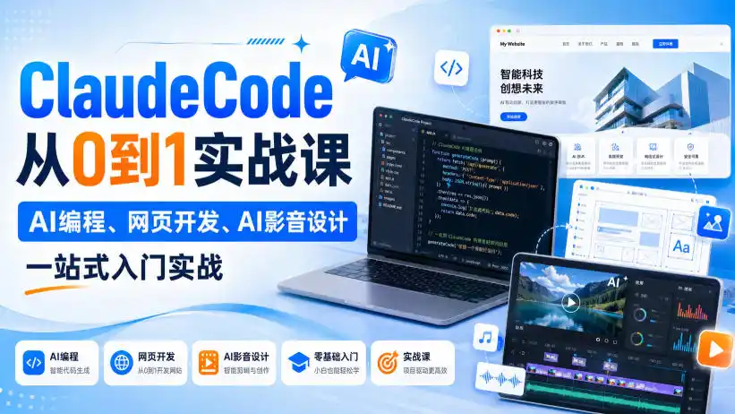 ClaudeCode从0到1实战课，AI编程、网页开发、AI影音设计一站式入门实战-初创源码资源站