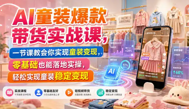 AI童装爆款带货实战课，一节课教会你实现童装变现，零基础也能落地实操-初创源码资源站