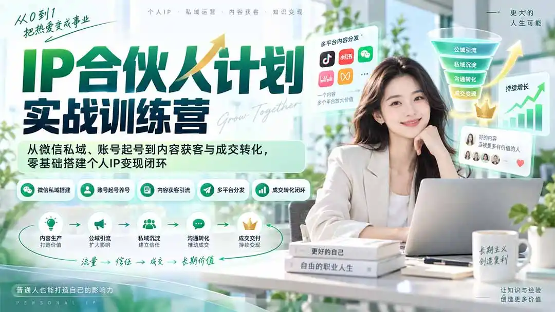 IP合伙人计划实战训练营-更新：从微信私域、账号起号到内容获客与成交转化，零基础搭建个人IP变现闭环-初创源码资源站