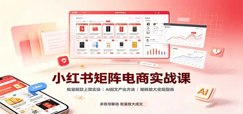 小红书矩阵电商实战课：批量搬款上架实操，AI图文产出，矩阵放大变现指南-初创源码资源站