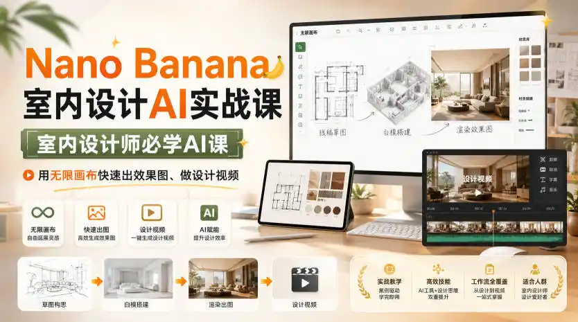 初创源码资源站 Nano Banana室内设计AI实战课室内设计师必学AI课用无限画布快速出效果图做设计视频