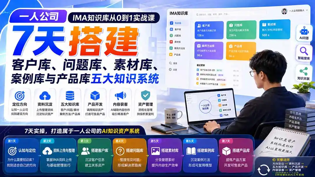 一人公司IMA知识库从0到1实战课：7天搭建客户库、问题库、素材库、案例库与产品库五大知识系统-初创源码资源站