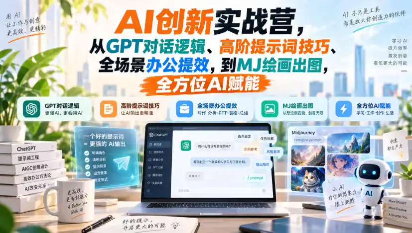 初创源码资源站 AI创新实战营从GPT对话逻辑高阶提示词技巧全场景办公提效到MJ绘画出图全方位AI赋能