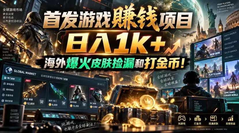 初创源码资源站 首发游戏賺钱项目日入1k+海外爆火皮肤捡漏和打金币揭秘