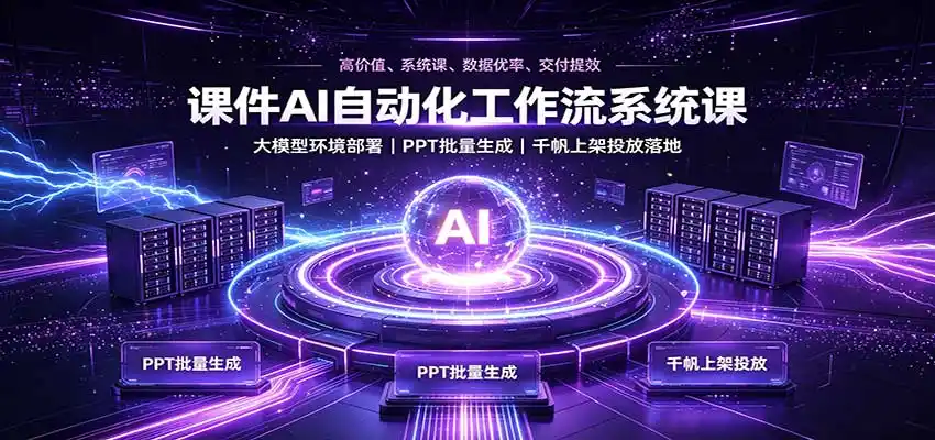 课件AI自动化工作流系统课：大模型环境部署，PPT批量生成，千帆上架投放落地-初创源码资源站