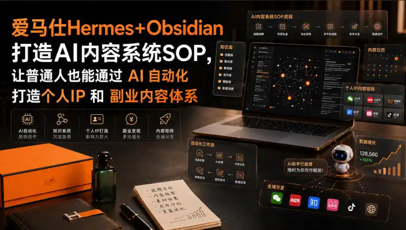 初创源码资源站 爱马仕Hermes+Obsidian打造AI内容系统SOP让普通人也能通过 AI 自动化打造个人IP 和 副业内容体系