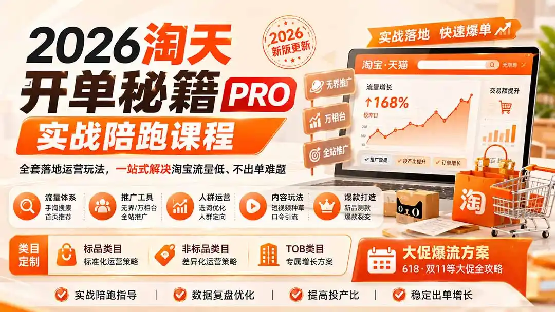2026淘天开单秘籍PRO实战陪跑课程：全套落地运营玩法，一站式解决淘宝流量低、不出单难题(更新260823-初创源码资源站