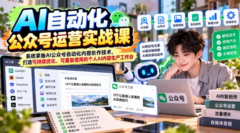AI自动化公众号运营实战课，系统掌握AI公众号自动化内容创作技术，打造可持续优化、可重复使用的个人AI内容生产工作台-初创源码资源站