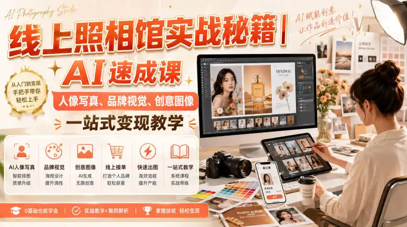线上照相馆实战秘籍｜AI速成课，人像写真、品牌视觉、创意图像一站式变现教学-初创源码资源站