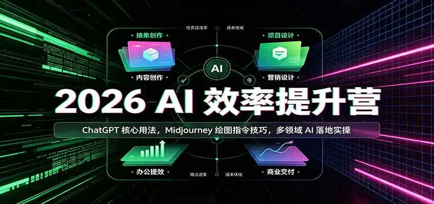 2026 AI效率提升营：ChatGPT核心用法，Midjourney绘图指令技巧，多领域AI落地实操-初创源码资源站