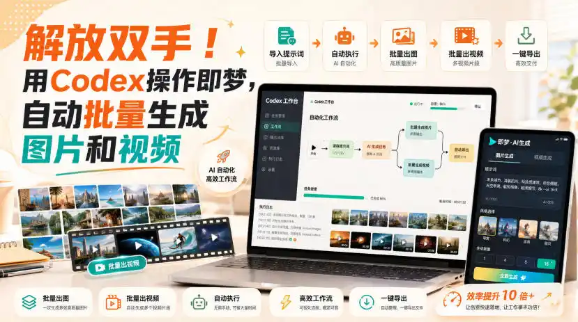 初创源码资源站 解放双手用Codex操作即梦自动批量生成图片和视频