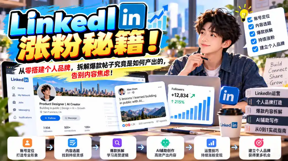 LinkedIn涨粉秘籍！从零搭建个人品牌，拆解爆款帖子究竟是如何产出的，告别内容焦虑！【原创双语字幕】-初创源码资源站