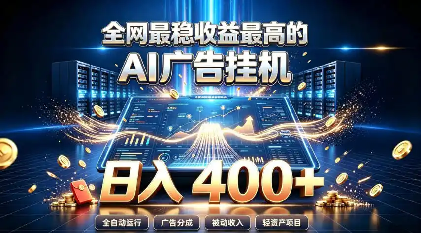 初创源码资源站 全网最稳收益最高的AI智能广告挂G项目日入400+真正的躺賺项目揭秘