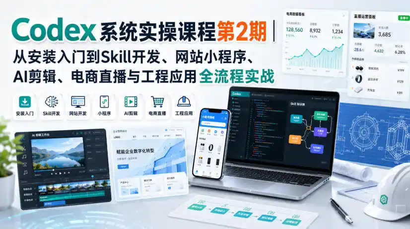 Codex系统实操课程第2期｜从安装入门到Skill开发、网站小程序、AI剪辑、电商直播与工程应用全流程实战-初创源码资源站