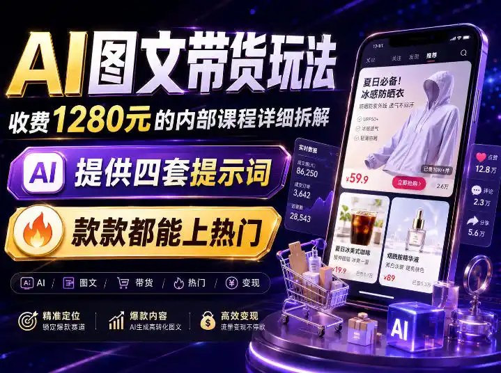 AI图文带货内部玩法，1280内部课程对外系统拆解，看完直接上手变现！ - 初创源码资源站-初创源码资源站