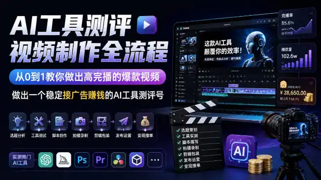 初创源码资源站 AI工具测评视频制作全流程从0到1教你做出高完播的爆款视频做出一个稳定接广告賺钱的AI工具测评号