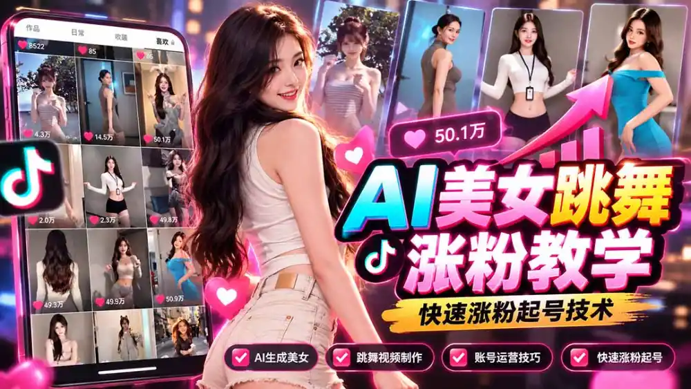 AI美女跳舞涨粉教学，AI生成美女，跳舞视频制作，账号运营与快速起号涨粉 - 初创源码资源站-初创源码资源站