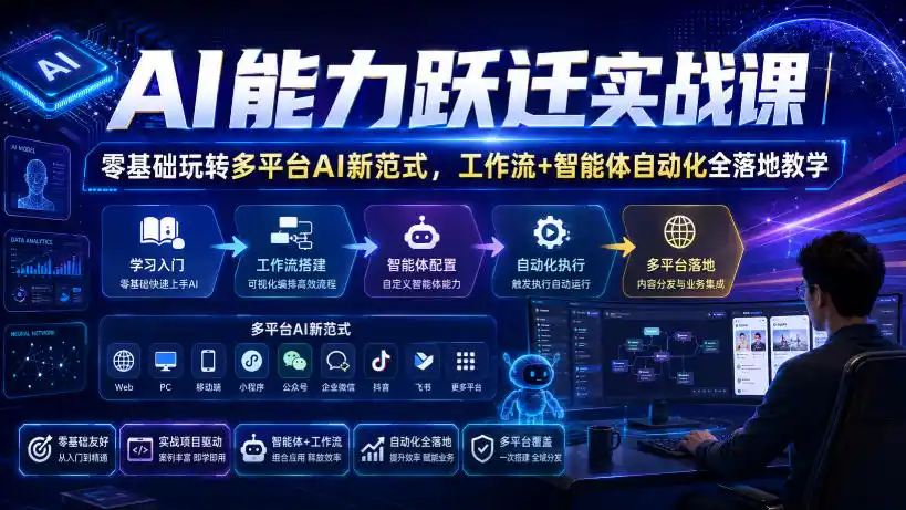 初创源码资源站 AI能力跃迁实战课|零基础玩转多平台AI新范式工作流+智能体自动化全落地教学