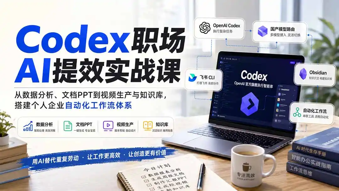 Codex职场AI提效实战课：从数据分析、文档PPT到视频生产与知识库，搭建个人企业自动化工作流体系-初创源码资源站