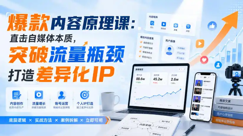 爆款内容原理课：直击自媒体本质，突破流量瓶颈打造差异化IP-初创源码资源站