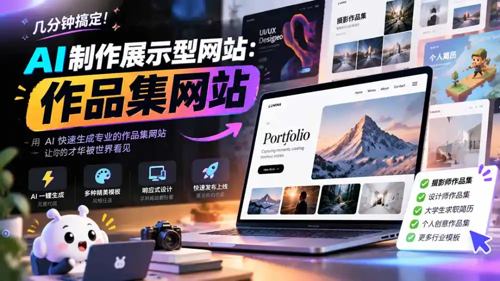 几分钟搞定，AI制作展示型网站制作：作品集网站，用AI快速生成专业的作品集网站，接单变现！-初创源码资源站