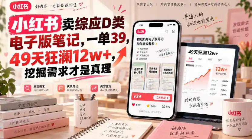 初创源码资源站 小红书卖综应D类电子版笔记一单3949天狂澜12w+挖掘需求才是真理