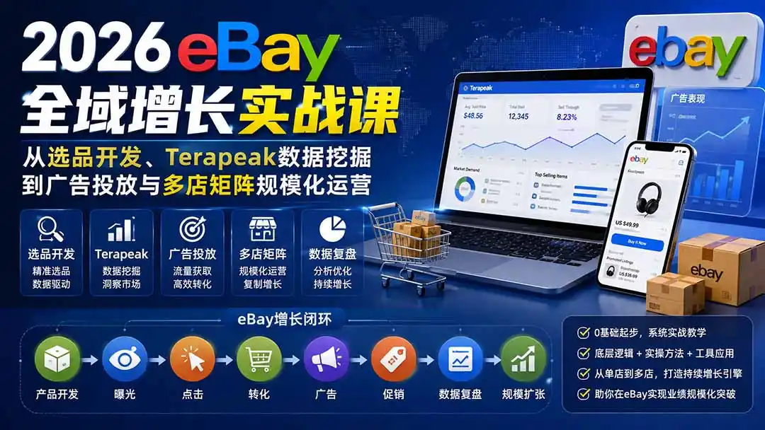 2026-Vincent eBay全域增长实战课-无水印：从选品开发、Terapeak数据挖掘到广告投放与多店矩阵规模化运营-初创源码资源站