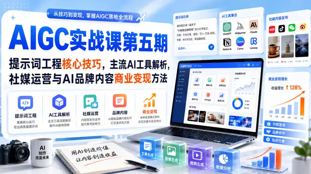 刺猬星球·AIGC实战课第五期，提示词工程核心技巧，主流AI工具解析，社媒运营与AI品牌内容商业变现方法-初创源码资源站