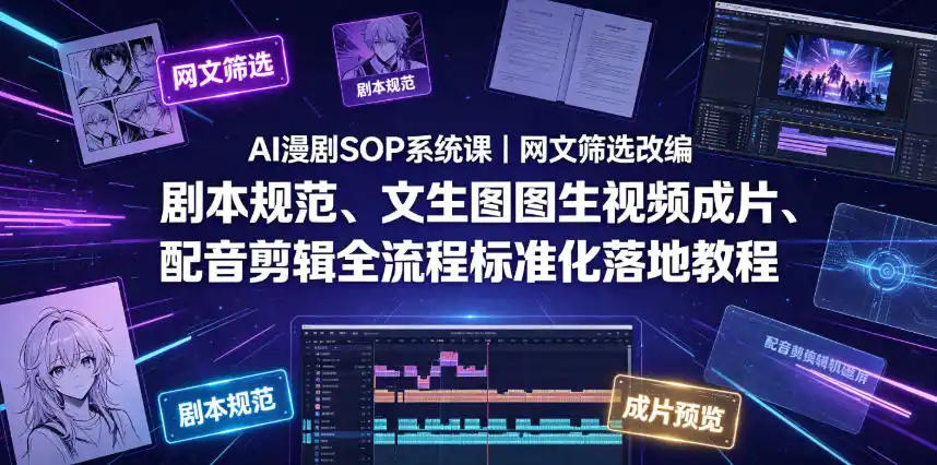 初创源码资源站 AI漫剧SOP系统课|网文筛选改编剧本规范文生图图生视频成片配音剪辑全流程标准化落地教程更新0810