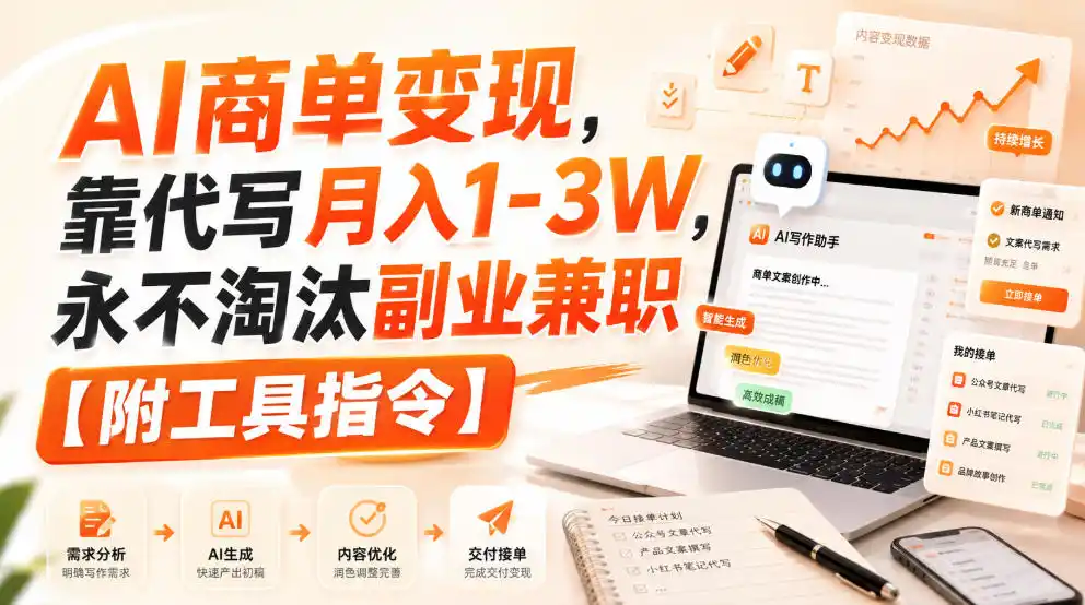 AI商单变现，靠代写月入1-3W，永不淘汰副业兼职【附工具指令】【揭秘】-初创源码资源站
