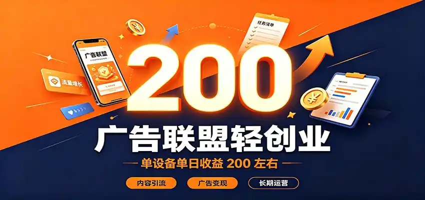 广告联盟轻创业，单设备单日收益200左右，内容引流广告变现长期运营 - 初创源码资源站-初创源码资源站