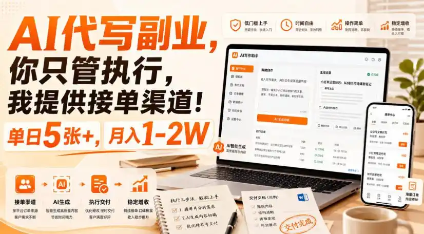 AI代写副业,你只管执行,我提供接单渠道!单日5张+,月入1-2W【揭秘】-初创源码资源站