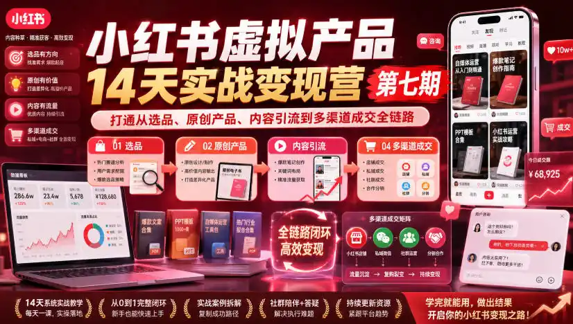 初创源码资源站 小红书虚拟产品14天实战变现营第七期打通从选品原创产品内容引流到多渠道成交全链路