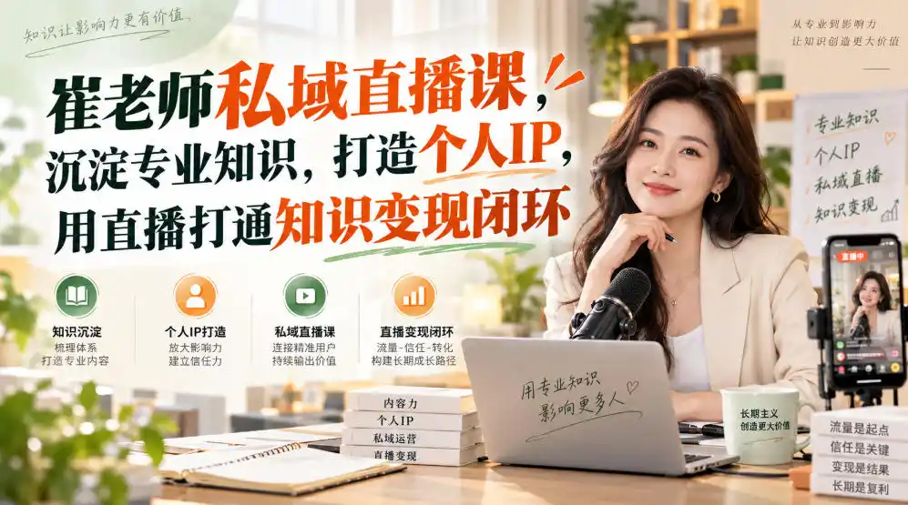 崔老师私域直播课，沉淀专业知识，打造个人IP，用直播打通知识变现闭环-初创源码资源站