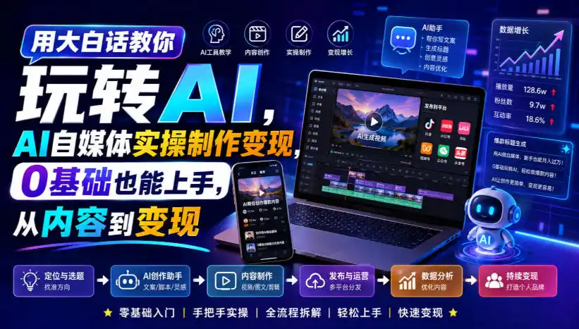 初创源码资源站 用大白话教你玩转AIAI自媒体实操制作变现0基础也能上手从内容到变现