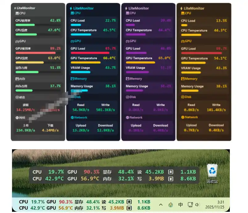 初创源码资源站 Github超过33K Stars电脑桌面硬件监控工具界面好看又好用实时CPUGPU网速实时显示LiteMonitor