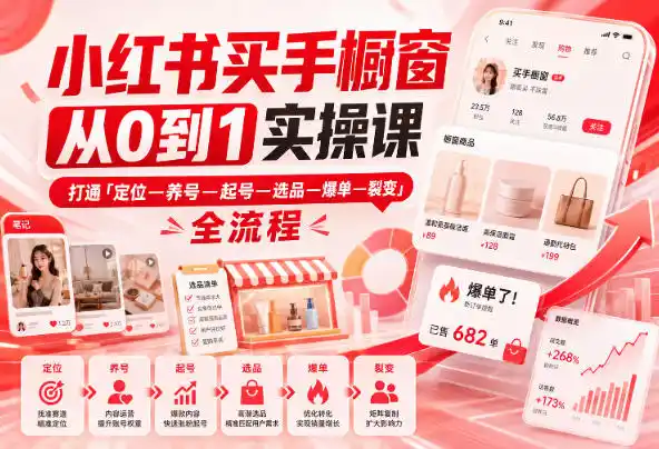 初创源码资源站 小红书买手橱窗从0到1实操课打通定位养号起号选品爆单裂变全流程