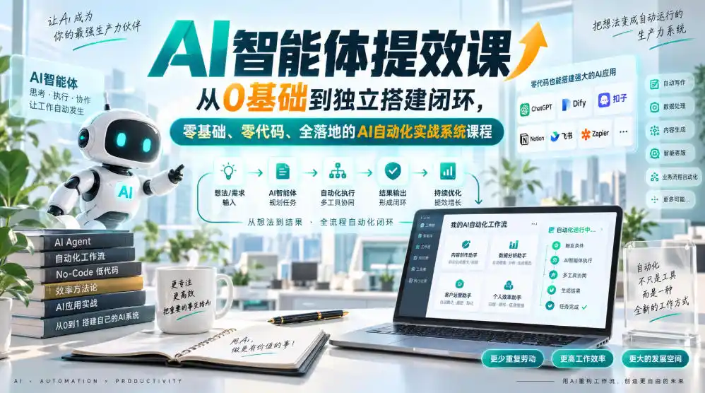 初创源码资源站 AI智能体提效课从0基础到独立搭建闭环零基础零代码全落地的AI自动化实战系统课程