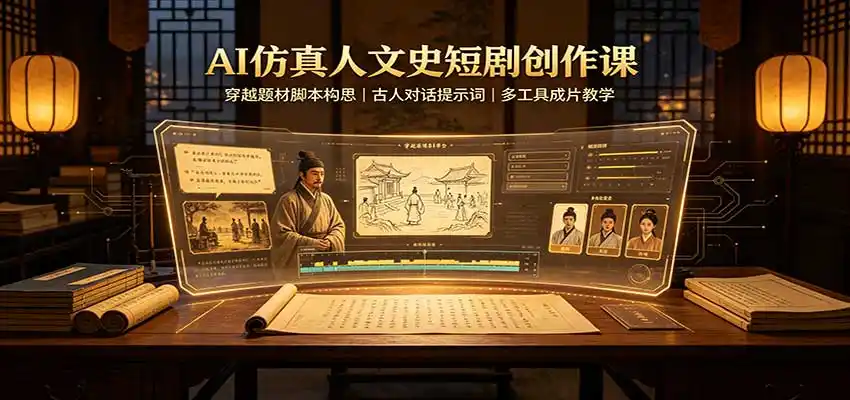 AI仿真人文史短剧创作课：穿越题材脚本构思，古人对话提示词，多工具成片教学-初创源码资源站