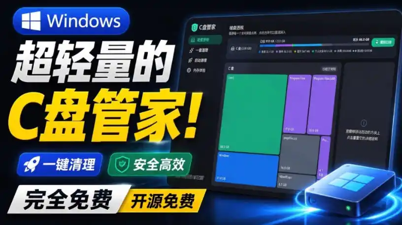 Windows超轻量的C盘管家!超级有特点,支持磁盘分析及清理提醒,2M大小体积,完全免费C盘管家-初创源码资源站