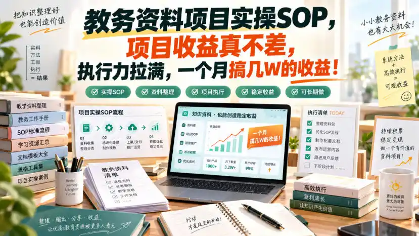 教务资料项目实操SOP，项目收益真不差，执行力拉满，一个月搞几W的收益-初创源码资源站
