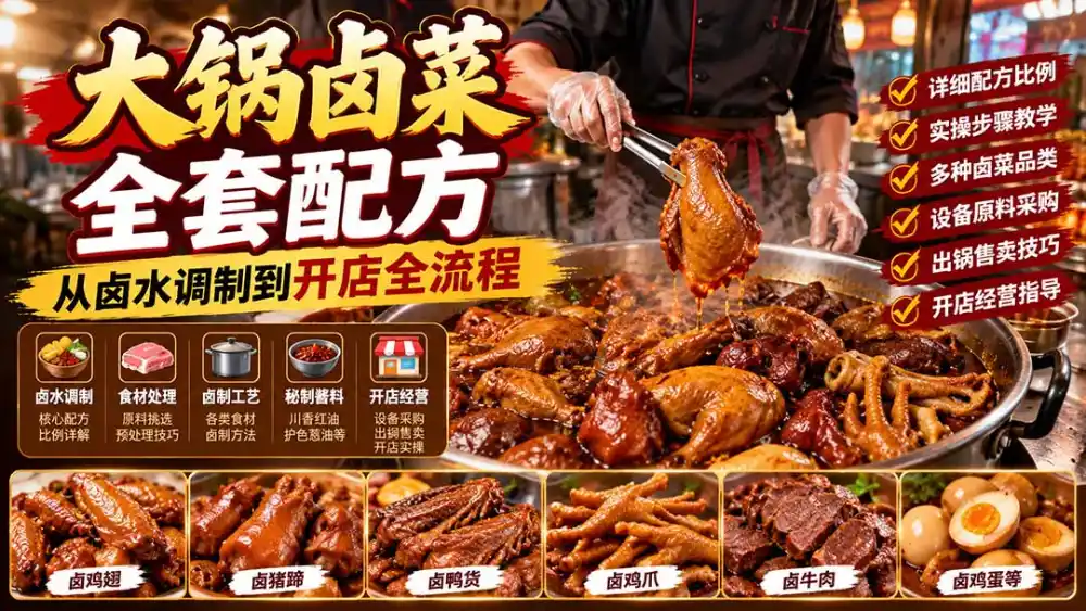 大锅卤菜全套配方，从卤水调制到开店全流程，感觉学会了去摆摊也不错-初创源码资源站
