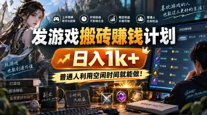 初创源码资源站 发游戏搬砖賺钱计划日入1k+普通人利用空闲时间就能做揭秘